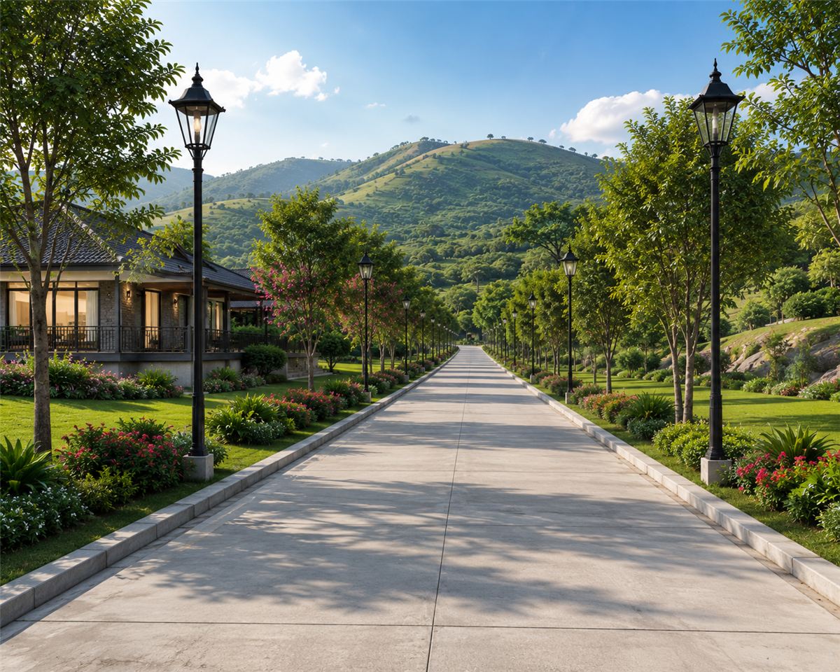 Internal roads with street lighting